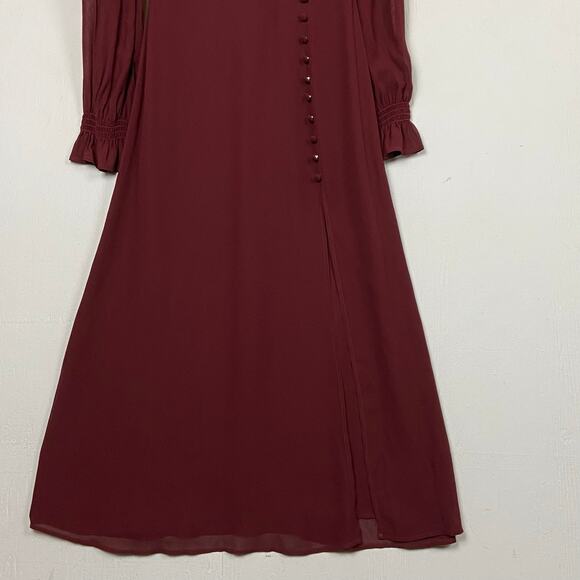 Reformation Stevie Midi Dress Claret Burgundy Mock Neck Side Slit Georgette‎ NWT - Picture 3 of 16